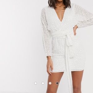 ASOS Long sleeve White scatter sequin mini dress